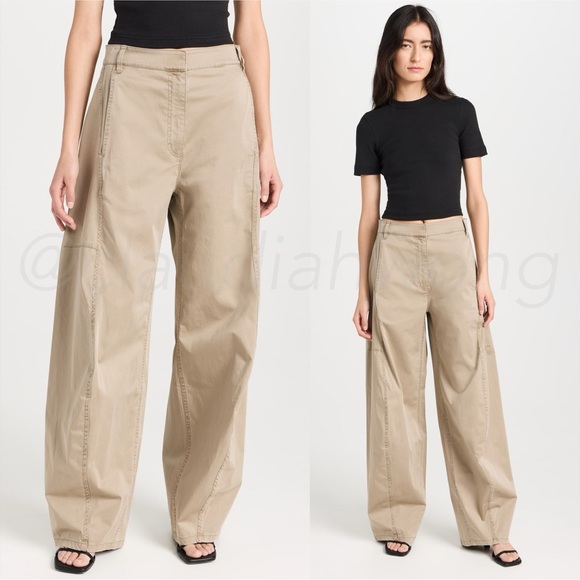 TIBI Sid Garment Dyed Silky Cotton Shorter Chino Pant in Acorn Beige - Picture 3 of 16